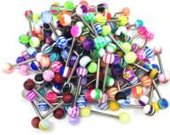 👅 cabbe kallo 100pcs tongue rings: assorted candy-colored 14g straight barbells for women girls body piercing jewelry logo