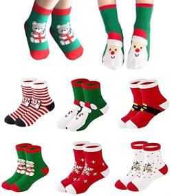 img 4 attached to Cozy Christmas Socks: 6 Pairs of Holiday Warm Cotton Socks 🧦 for Kids, Perfect Xmas Crew Slipper Socks Gift for Boys and Girls