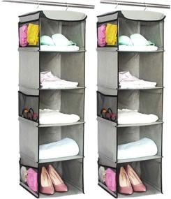 img 4 attached to 👕 BrilliantJo 5 Shelves Hanging Closet Organizer, 2 Pack Hanging Storage with 6 Side Pockets for Clothes Bags, 43x12x12 (Gray), Optimal for SEO