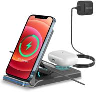 🔌 3 in 1 foldable wireless charger station for iwatch, airpods, qi fast wireless charging stand for iphone 13/12/11 series/xs max/xs/xr/x/8/8 plus, samsung cell phone - black logo