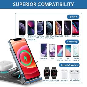 img 3 attached to 🔌 3 in 1 Foldable Wireless Charger Station for iWatch, AirPods, Qi Fast Wireless Charging Stand for iPhone 13/12/11 Series/XS MAX/XS/XR/X/8/8 Plus, Samsung Cell Phone - Black