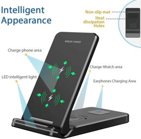 img 1 attached to 🔌 3 in 1 Foldable Wireless Charger Station for iWatch, AirPods, Qi Fast Wireless Charging Stand for iPhone 13/12/11 Series/XS MAX/XS/XR/X/8/8 Plus, Samsung Cell Phone - Black