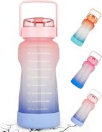 🩴 bottle bottle half gallon/64 oz water bottle: big handle, leak proof, time marker + straw, for adults & kids (pink purple) logo