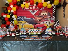 img 2 attached to 🏎️ Vibrant GYA Cartoon Racing Mobilization Backdrops: Perfect Birthday Party Photo Backgrounds with Racing Flag, Black-White Grid, and Red Themes