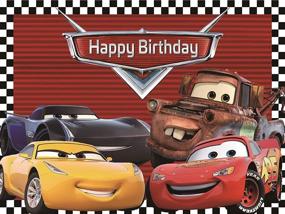 img 3 attached to 🏎️ Vibrant GYA Cartoon Racing Mobilization Backdrops: Perfect Birthday Party Photo Backgrounds with Racing Flag, Black-White Grid, and Red Themes