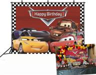 🏎️ vibrant gya cartoon racing mobilization backdrops: perfect birthday party photo backgrounds with racing flag, black-white grid, and red themes logo