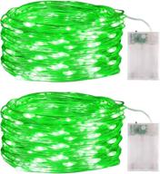 🍀 vibrant 32ft st. patrick's day led fairy lights: battery operated & waterproof for indoor/outdoor décor - green copper wire lights with timer setting (2 pack) логотип