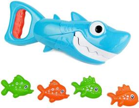 img 4 attached to 🦈 INvench Shark Grabber Baby Bath Toys - 2021 Upgraded Blue Shark with Teeth Biting Action + 4 Toy Fish - Perfect for Boys, Girls, and Toddlers
