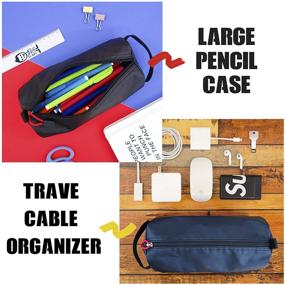 img 3 attached to 🖋️ Rough Enough Large Capacity Pencil Case: Ideal Pen Bag for Kids, Teens, Office, and Outdoor - Black