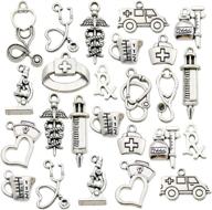 🩺 85pcs craft supplies antique silver medical nurse charms stethoscope syringe nurse cap hat charms for jewelry making crafting findings accessory for diy necklace bracelet (m297) logo