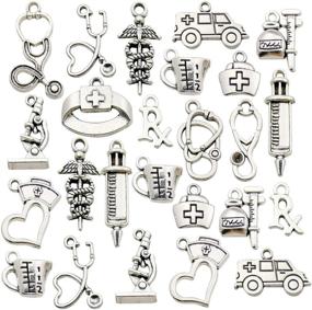 img 4 attached to 🩺 85pcs Craft Supplies Antique Silver Medical Nurse Charms Stethoscope Syringe Nurse Cap Hat Charms for Jewelry Making Crafting Findings Accessory for DIY Necklace Bracelet (M297)