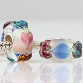 img 2 attached to 🌸 Lampwork Murano Charm - 925 Sterling Silver Glass Flower & Leaf Charm for DIY Charms Bracelet