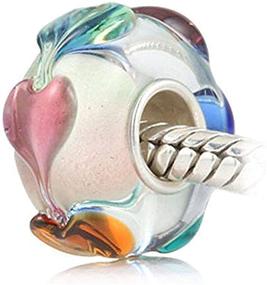 img 4 attached to 🌸 Lampwork Murano Charm - 925 Sterling Silver Glass Flower & Leaf Charm for DIY Charms Bracelet