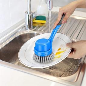 img 1 attached to 🧽 MASTERTOP Dish Brush Scrubbing Brush with 3 Brush Heads & 2 Microfiber Cloths – Versatile Kitchen Dish Washing Brushes with Long Handle for Pot, Pan, and Sink