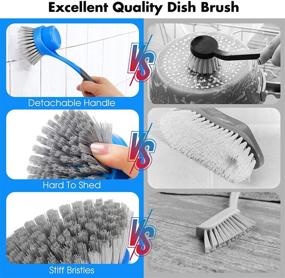 img 2 attached to 🧽 MASTERTOP Dish Brush Scrubbing Brush with 3 Brush Heads & 2 Microfiber Cloths – Versatile Kitchen Dish Washing Brushes with Long Handle for Pot, Pan, and Sink