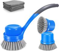 🧽 mastertop dish brush scrubbing brush with 3 brush heads & 2 microfiber cloths – versatile kitchen dish washing brushes with long handle for pot, pan, and sink logo