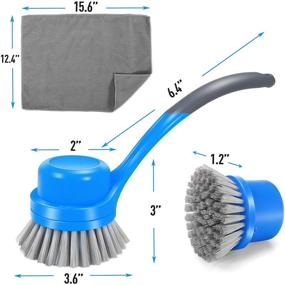 img 3 attached to 🧽 MASTERTOP Dish Brush Scrubbing Brush with 3 Brush Heads & 2 Microfiber Cloths – Versatile Kitchen Dish Washing Brushes with Long Handle for Pot, Pan, and Sink