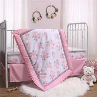 🌸 peanutshell baby girls pink floral nursery bedding set - 3 piece collection: crib comforter, fitted sheet, dust ruffle logo