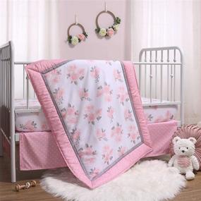 img 4 attached to 🌸 Peanutshell Baby Girls Pink Floral Nursery Bedding Set - 3 Piece Collection: Crib Comforter, Fitted Sheet, Dust Ruffle