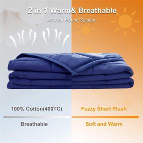 img 3 attached to 🛌 Haowaner Soft Minky-Cotton Reversible Weighted Blanket, 15 lbs, Queen/King Size (60"x80") Bed, Cozy Fleece Weight Comforter with Heavy Throw for Adults, Blue