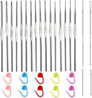 🧶 lace crochet hooks set - 16 pcs aluminum hooks, 0.5mm-2.7mm, including 6 large-eye blunt needles and 10 stitch markers, ideal for lacework logo