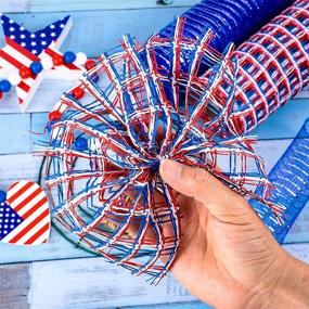 img 1 attached to 🎀 Red, Blue, and White 10 Inch Deco Mesh Rolls - Poly Burlap Check Deco Mesh and Metallic Foil Mesh Ribbon Combo for Door Wreath Decoration, DIY Crafts, and Supplies