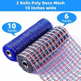 img 2 attached to 🎀 Red, Blue, and White 10 Inch Deco Mesh Rolls - Poly Burlap Check Deco Mesh and Metallic Foil Mesh Ribbon Combo for Door Wreath Decoration, DIY Crafts, and Supplies