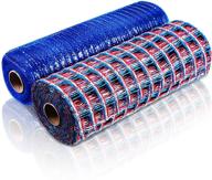 🎀 red, blue, and white 10 inch deco mesh rolls - poly burlap check deco mesh and metallic foil mesh ribbon combo for door wreath decoration, diy crafts, and supplies logo