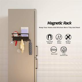 img 2 attached to 🔑 Organize Your Essentials with 6 Magnetic Hooks and Tray – Black Steel Key Rack for Kitchen or Office