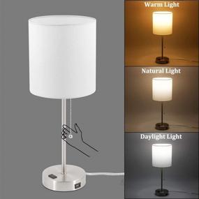 img 2 attached to USB Bedside Table Lamp Set of 2 with Pull Chain, 2700K-5000K Nightstand Lamp, Convenient USB Port & AC Outlet, Includes 2 Bulbs, White Shade, Perfect for Bedrooms and Living Rooms - Nickel Finish