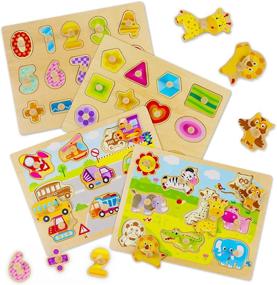 img 4 attached to 🧩 Fun and Educational Wooden Toddler Peg Puzzles Set: Engaging Learning Experience for Little Ones