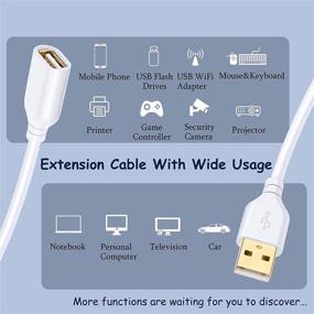 img 3 attached to 2-Pack White USB Extension Cable, Costyle 6ft/2m 2.0 Type A Male to Female USB Cord with Gold-Plated Connectors - USB Cable Extender