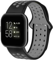 batiny watch bands compatible with fitbit versa/versa 2/lite/special edition bands for men women silicone replacement strap (black/grey logo