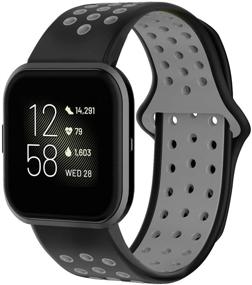 img 4 attached to BATINY Watch Bands Compatible With Fitbit Versa/Versa 2/Lite/Special Edition Bands For Men Women Silicone Replacement Strap (Black/Grey