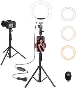 img 4 attached to 📸 PHOPIK Selfie Ring Light with Tripod Stand & Cell Phone Holder - Perfect for Video Conferencing, Zoom Meetings, Makeup, Live Streaming, YouTube Videos, and Photography