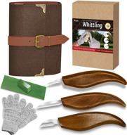 🔪 waycom wood carving whittling knives set: premium chip carvers in deluxe leather case – complete with cut resistant gloves & gift box logo