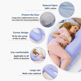 img 2 attached to 🤰 Blue Maternity/Pregnancy U Shape Pillow Cover - Premium Cotton Full Body Pillowcase with Zipper Closure, Generous 55.1" L x 31.1" W Size