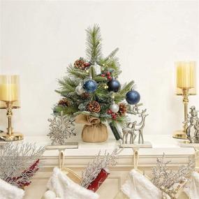 img 1 attached to 🎄 WBHome 1.8FT Snow Flocked Mini Christmas Tree: Premium Spruce with Pine Cones & Lights - Tabletop Decoration