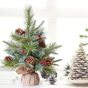 img 2 attached to 🎄 WBHome 1.8FT Snow Flocked Mini Christmas Tree: Premium Spruce with Pine Cones & Lights - Tabletop Decoration