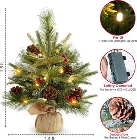 img 3 attached to 🎄 WBHome 1.8FT Snow Flocked Mini Christmas Tree: Premium Spruce with Pine Cones & Lights - Tabletop Decoration