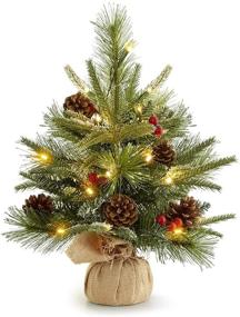 img 4 attached to 🎄 WBHome 1.8FT Snow Flocked Mini Christmas Tree: Premium Spruce with Pine Cones & Lights - Tabletop Decoration