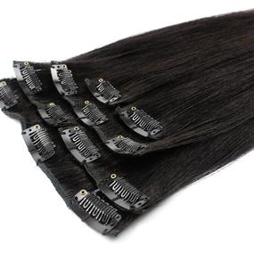 img 2 attached to 🏻 Enhance Your Look with Romantic Angels 14"(35cm) Remy Human Hair Clip in Extensions – 6 Pieces/set, 50g in Natural Black(#1B)