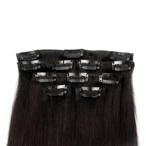 img 3 attached to 🏻 Enhance Your Look with Romantic Angels 14"(35cm) Remy Human Hair Clip in Extensions – 6 Pieces/set, 50g in Natural Black(#1B)