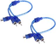 2 pack rca speaker splitter cable adapter – ouhl rca audio connector, 1 female to 2 male, shielded, clear blue logo