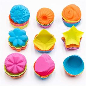 img 4 attached to 🧁 Premium Non Stick Silicone Cupcake Baking Cups - 36 Pack, Durable 9-Shaped Cake Molds, Reusable Silicone Muffin Pan, BPA-Free Muffin Liners
