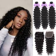 💇 laritaiya brazilian deep wave hair bundles (18 20 22+16 closure) - 8a 100% unprocessed virgin human hair, natural black color logo