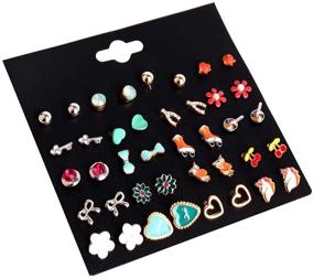 img 3 attached to 🎁 Hicdaw 30-45 Pairs Girls Hypoallergenic Cute Stud Earrings Set – Perfect Birthday Party Gift for Teens