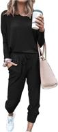 solid color two piece outfit for women - long sleeve crewneck pullover tops and long pants sweatsuits tracksuits by prettygarden logo