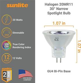 img 2 attached to Sunlite 40755-SU 20MR11/FL/12V Halogen MR11 30° Narrow Flood Light Bulb, 20W, 12V, GU4 Base, Dimmable, CRI 100, 2,000 Hours Life Span, 6 Pack, 3200K Warm White