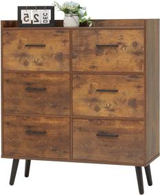 img 3 attached to 🪑 Rustic Brown 6 Drawer Dresser with Solid Wood Legs - USIKEY Free Standing Storage Chest, Functional Organizer for Bedroom, Hallway, Entryway - Clothes Dresser, Storage Tower